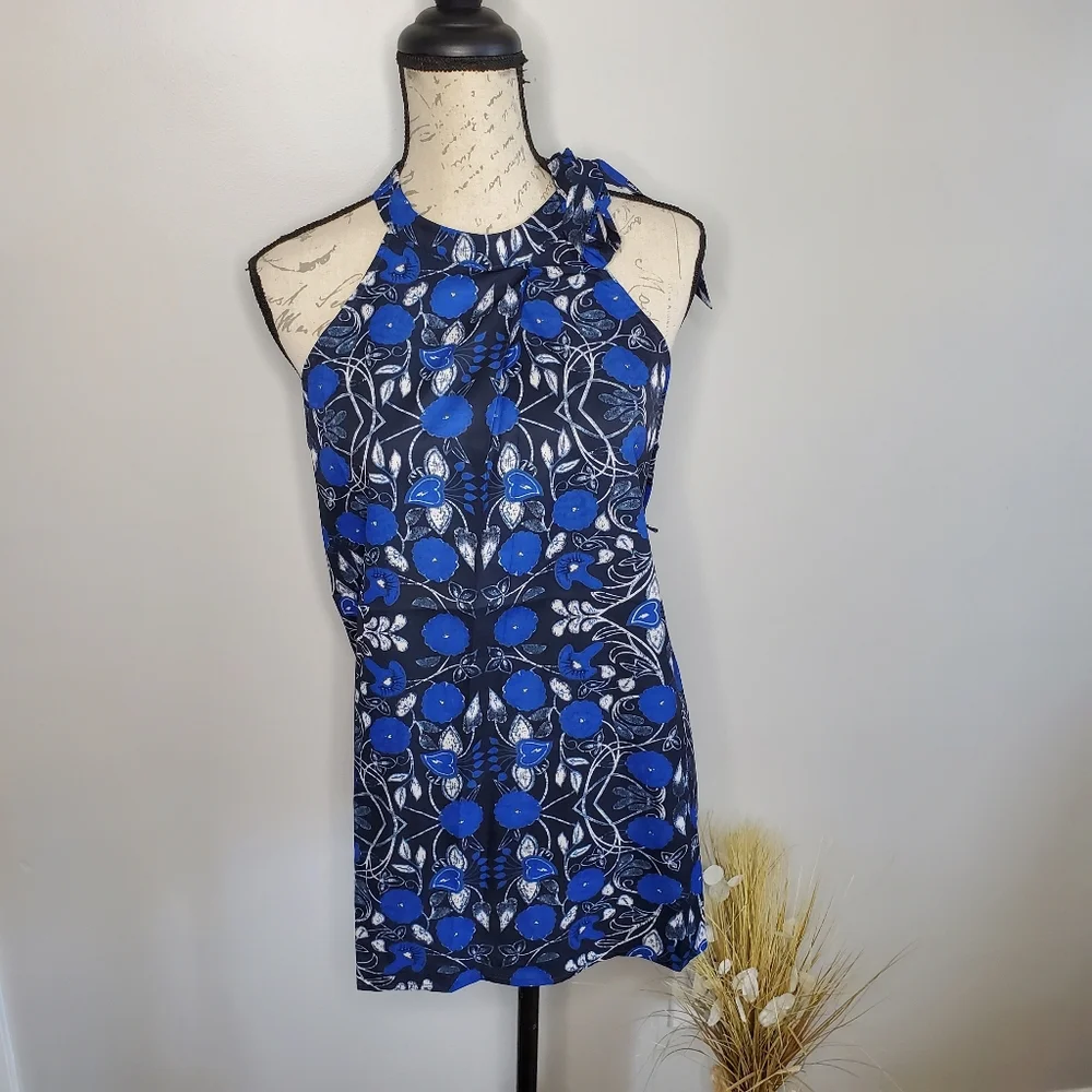 Doe & Rae blue abstract floral halter tank L - Picture 2 of 12